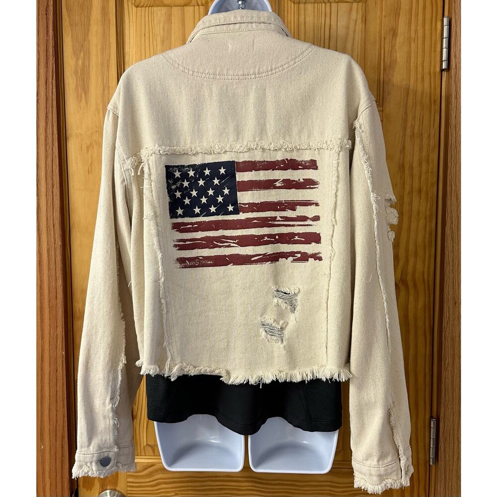 POL, Women’s Long Sleeve Sz M Long Sleeve Jacket With American Flag On The Back - Picture 13 of 15